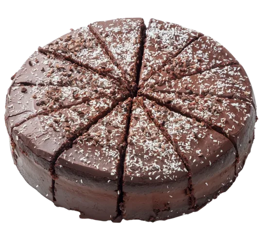 Aangesneden vegan chocoladetaart