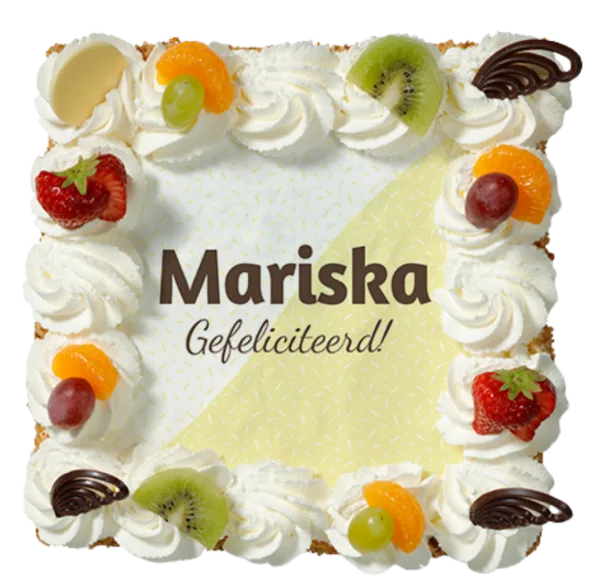 Verjaardagstaart: slagroomtaart met naam en Gefeliciteerd
